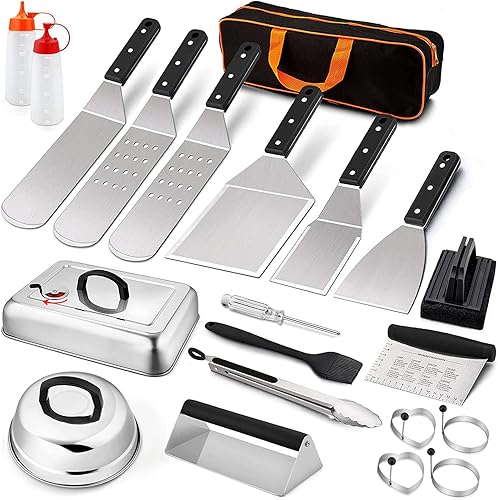 Miniatura 1 de Leonyo - Juego de 20 accesorios para parrilla, accesorios de parrilla para Blackstone, kit de prensa de hamburguesas con espátula de acero