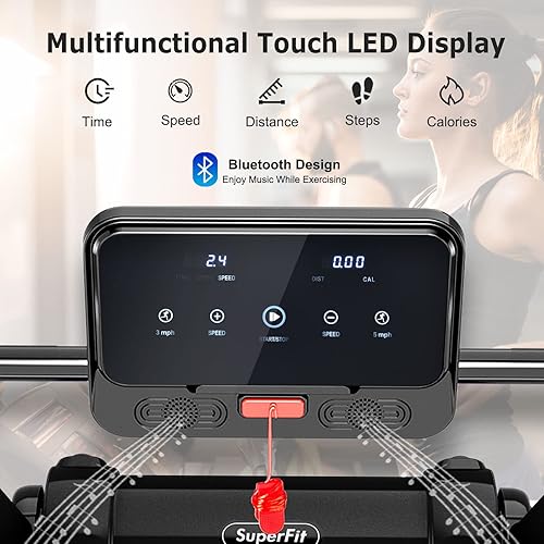 Miniatura 6 de Goplus Caminadora plegable de 2.25 HP, caminadora eléctrica Superfit con pantalla LED, control de aplicación, altavoz de dientes azules y soporte