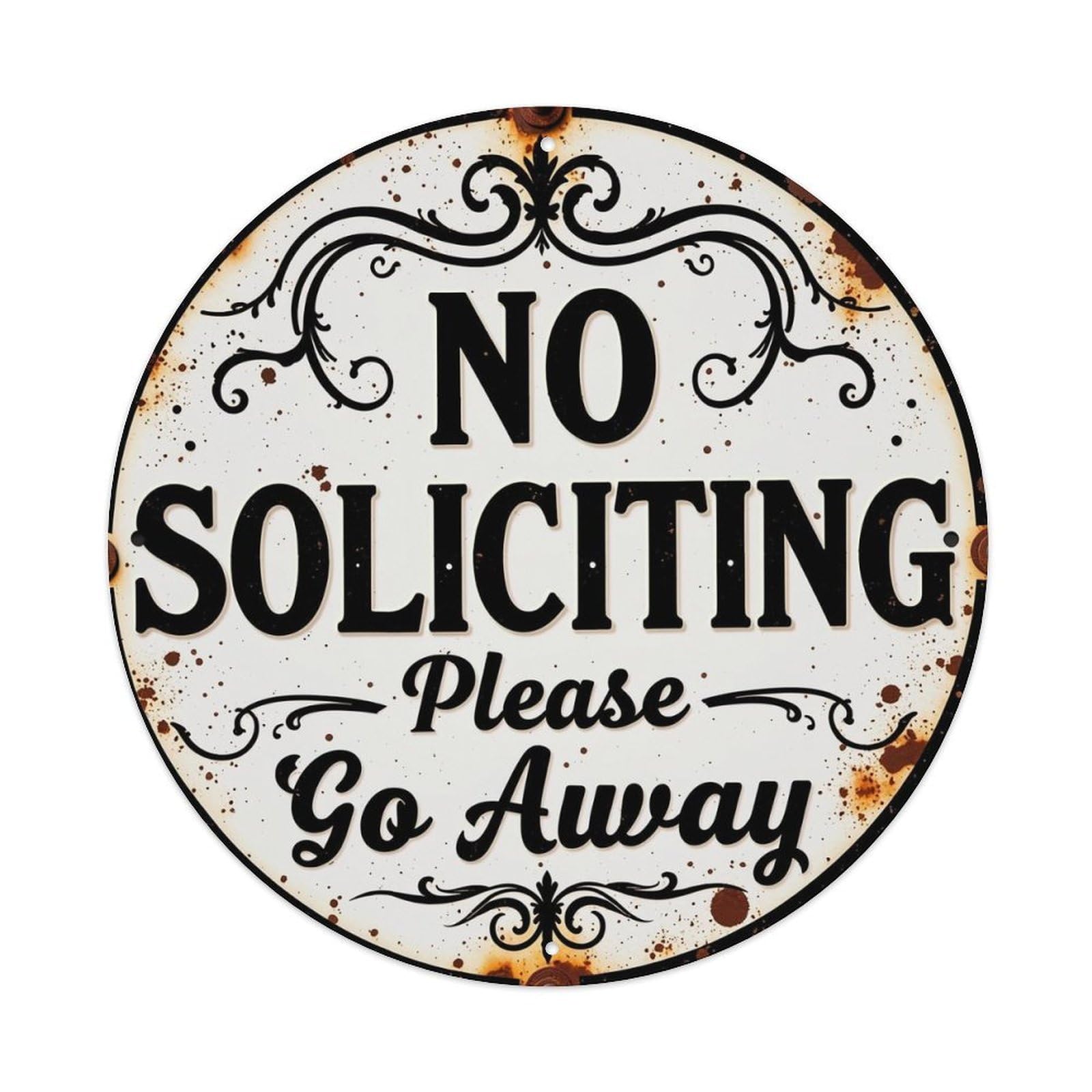 No Solicting Please Go Away Tin Sign Metal Poster Vintage Metal Signs for Home Man Cave Bar Cafe Kitchen laundry room Wall Decorations Gift 8x8Inch