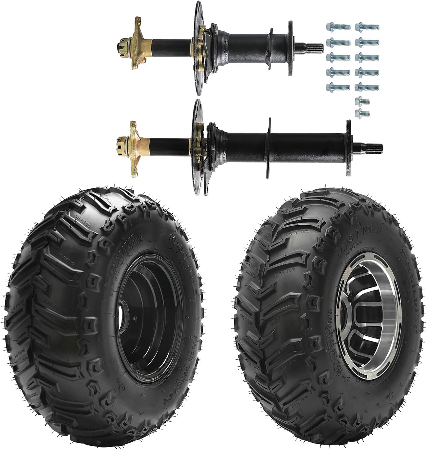 TDPRO 30in Rear Differential Axle +16x8x7 Wheel Tire, 16x8-7 Tubeless Tires with Rim 3 Holes, Spacing 78mm for ATV Quad Go-Kart Buggy 4-Wheelers Mini Bikes Golf Cart Left and Right, 28F Load Index 4PR