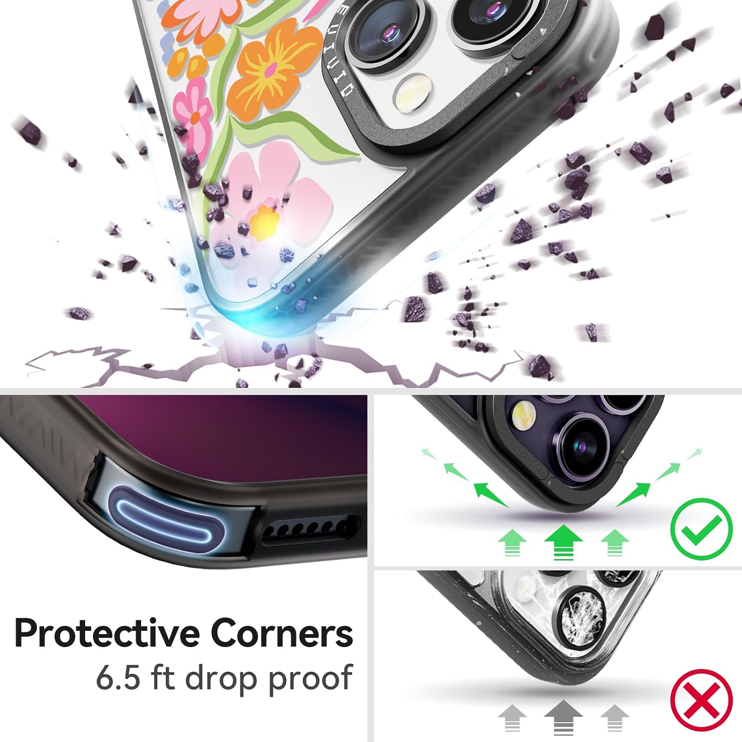 Magnetic for iPhone 13 Magsafe Case Cute Aesthetic - Durable Fashion Funny Phone Case - Girly Passion Flower Pattern Print Cover Design for Woman Girl 6.1 inches Black