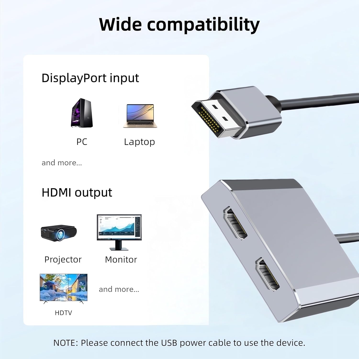 DisplayPort to Dual HDMI Adapter,4K@60Hz DP Source to HDMI Splitter Extended Display Adapter for Dual Monitors, Display Port Converter for NVIDIA, AMD Graphics Card Support MST & SST Mode-Grey