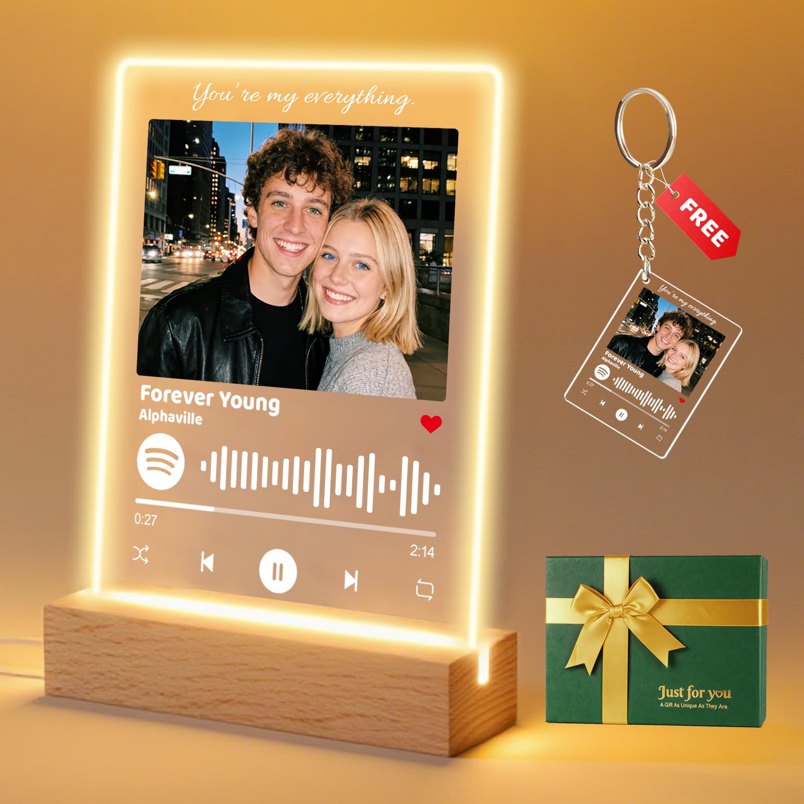 Personalisiertes Spotify Glas Bild mit Wunschfoto & Song Code - Acryl Musik Plaque Aufsteller - Musik Cover Fotogeschenke für Partner, Männer & Frauen - Kreative Idee zum Geburtstag & Valentinstag