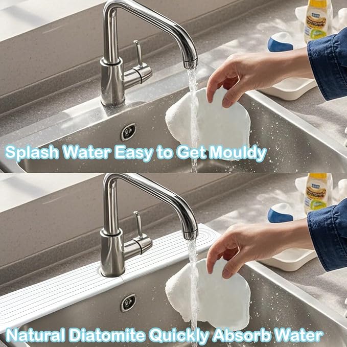 Kitchen Faucet Absorbent Mat,Faucet Mat for Kitchen Sink,23.6'' x 3.9'' Diatomite Fast Drying Stone Sink Tray for Bathroom