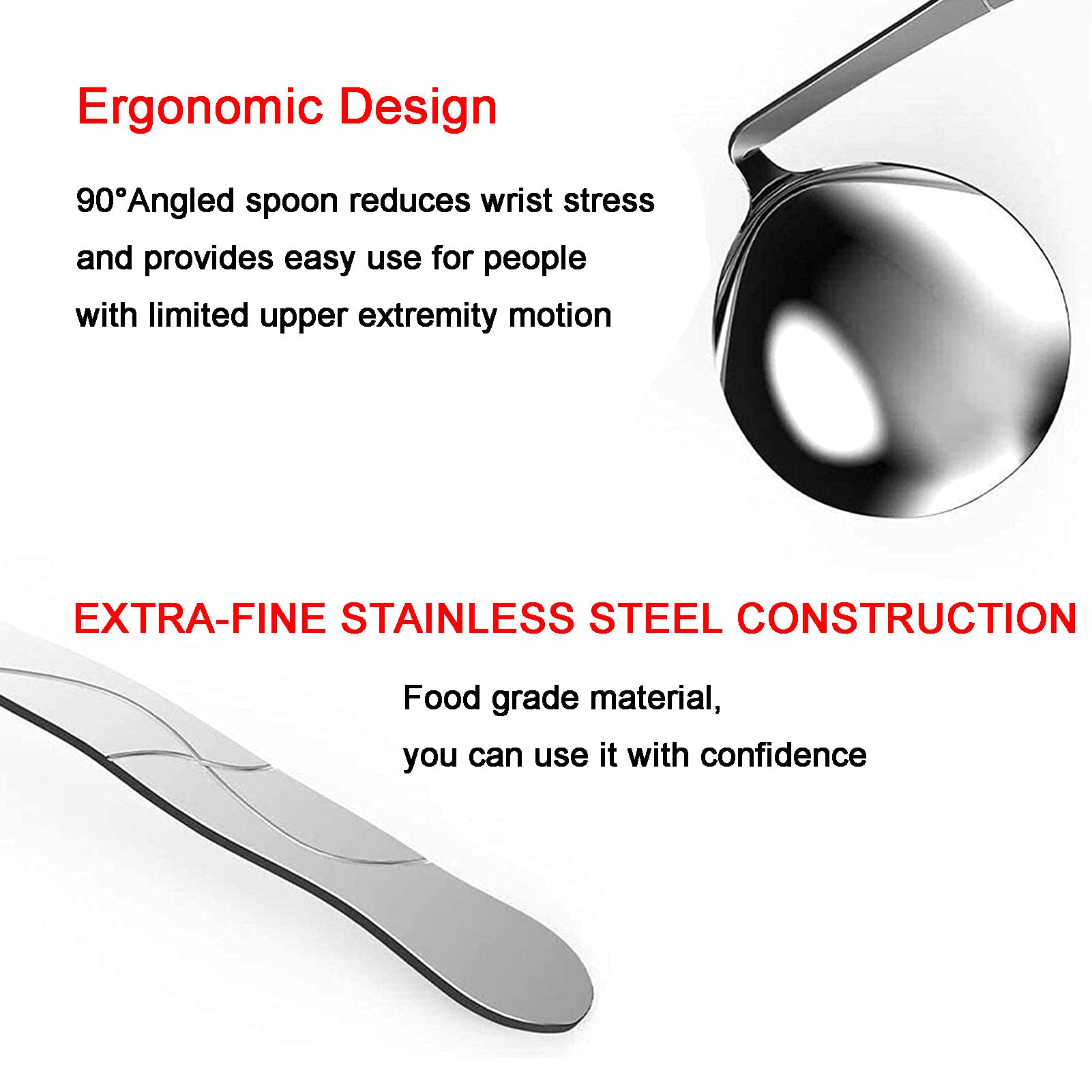 Utensilios curvos adaptativos Cuchara en ángulo antivibración Cubiertos de fácil agarre for ancianos, parkinson, artritis, temblores en las manos Discapacidad Cubiertos for comer Asistencia, Right(Lef