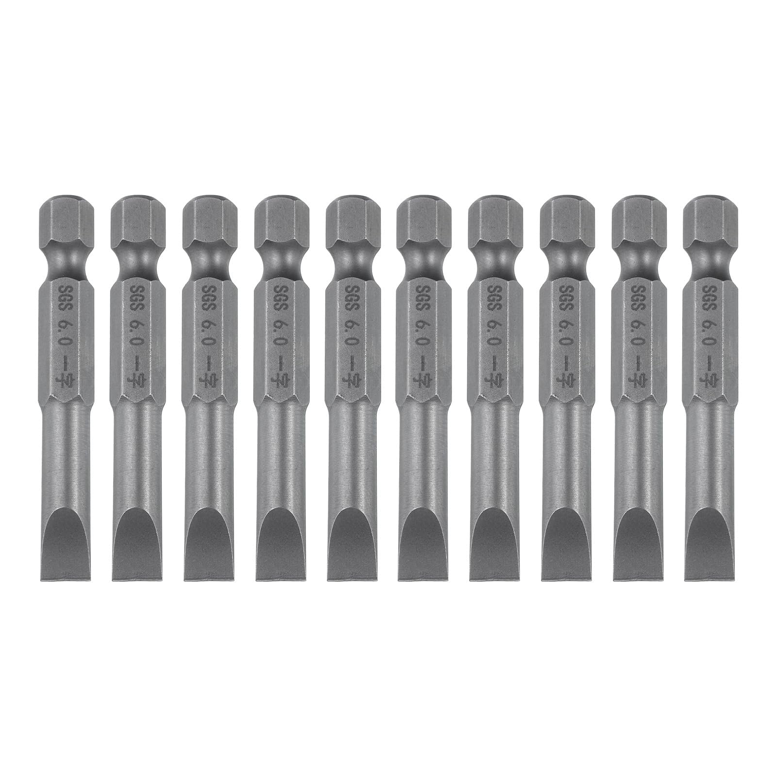 TA-VIGOR 10pcs 4mm Magnetic Slotted Tip Flat Head Screwdriver Bits, S2 Steel 1/4" Hex Shank 2" Length Power Drill Bits Set for Electrician, Mechanic and Repair Work (Sandblasted Finish)
