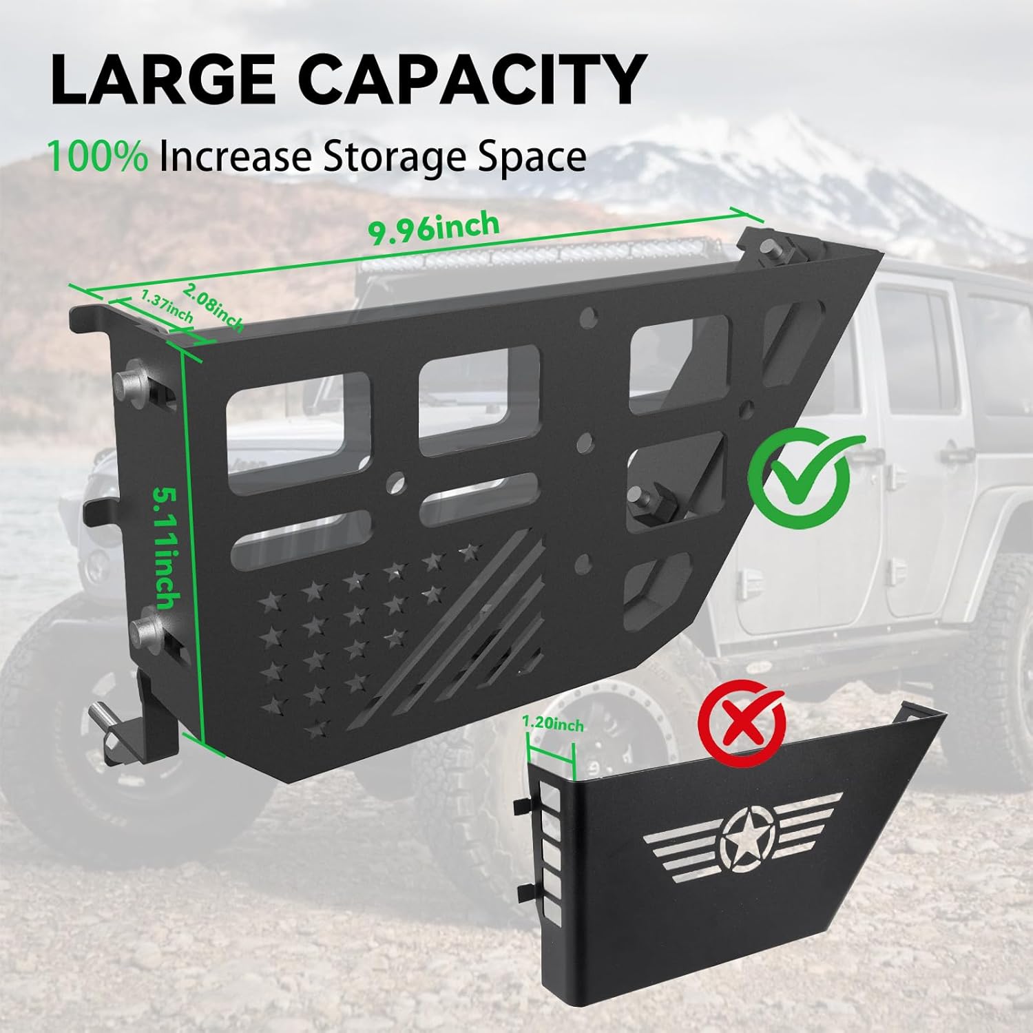 MusixiA Upgraded Metal Rear Door Storage Box Pockets for 2007-2018 Jeep Wrangler JK JKU, Adjustable Interior Door Storage Expansion Accessories 2PCS