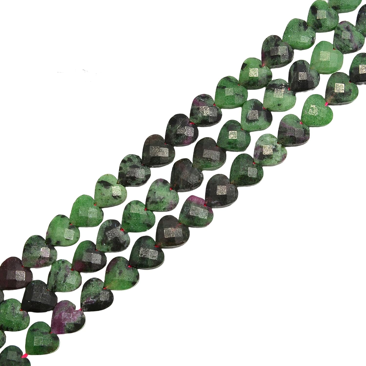 JM Design Natural Ruby Zoisite Faceted Heart Shape Beads Size 8mm 15.5" Strand for Jewelry Making