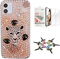 Vista 5 de STENES Sparkle - Carcasa para iPhone 12 (2 unidades), diseño de hojas de leopardo y brillantes, color champán