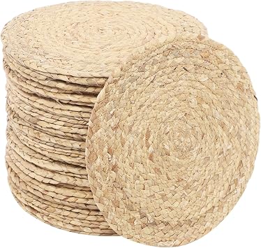 Set of 40 Woven Placemats, 11.8" Rattan Placemat Round Table Mats Hand Woven Place Mats Water Hyacinth Braided Rattan Plate Chargers Bulk for Dining Table Home Party Wedding