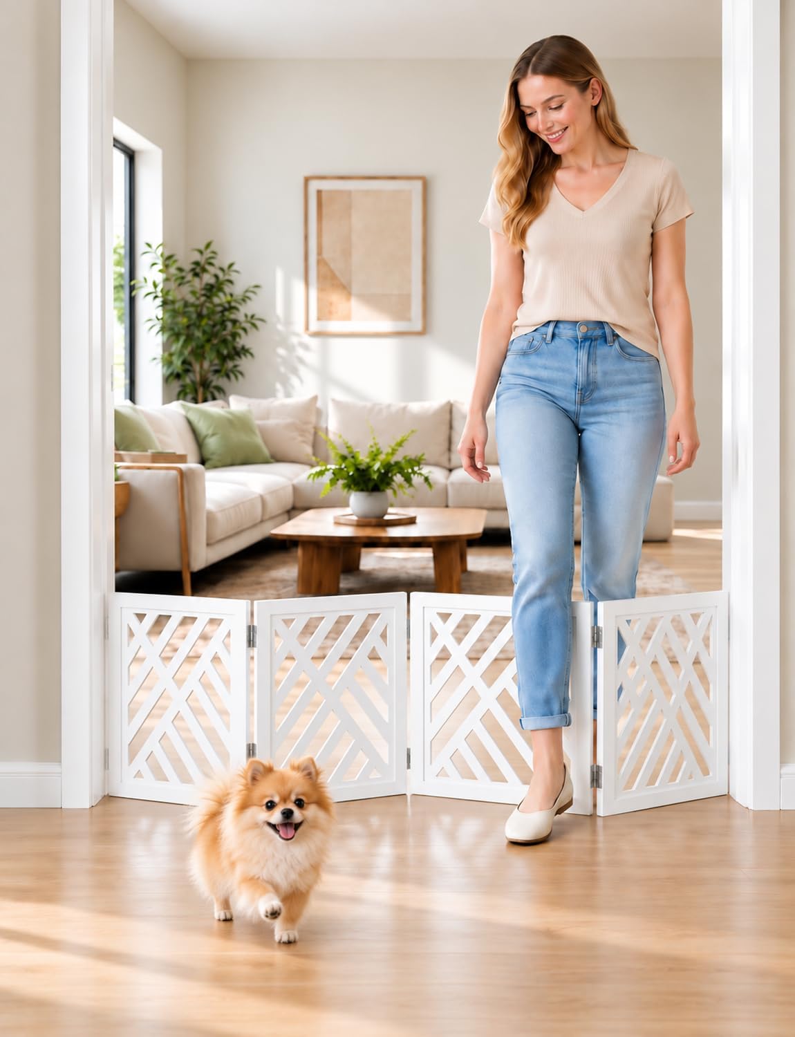 16" Short Dog Gate, Puppy Gate Indoor, Freestanding Small Dog Gate, 4 Panel