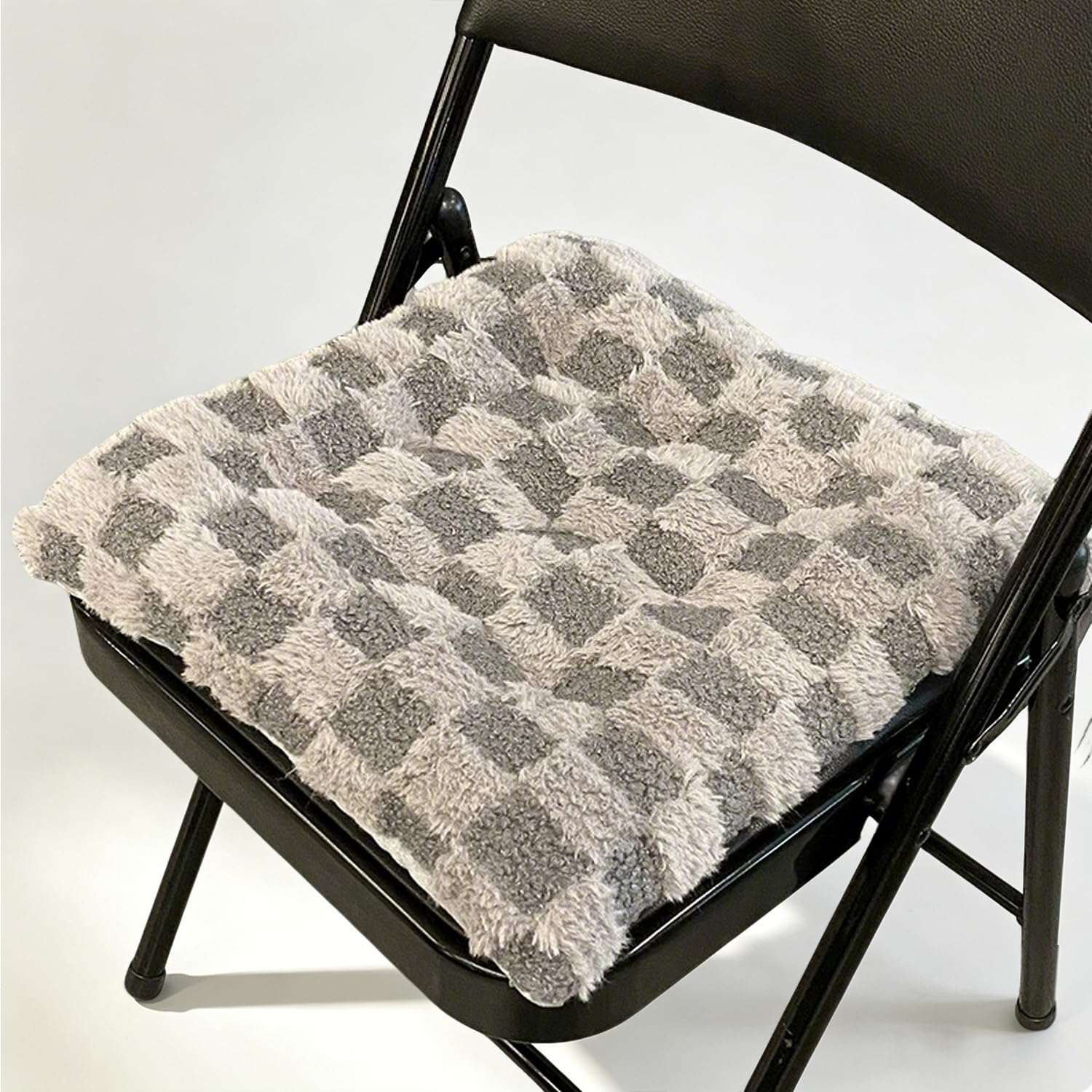 Coussin de siège fausse fourrure antidérapant 40x40 galette de chaise grise lot de 4 salon