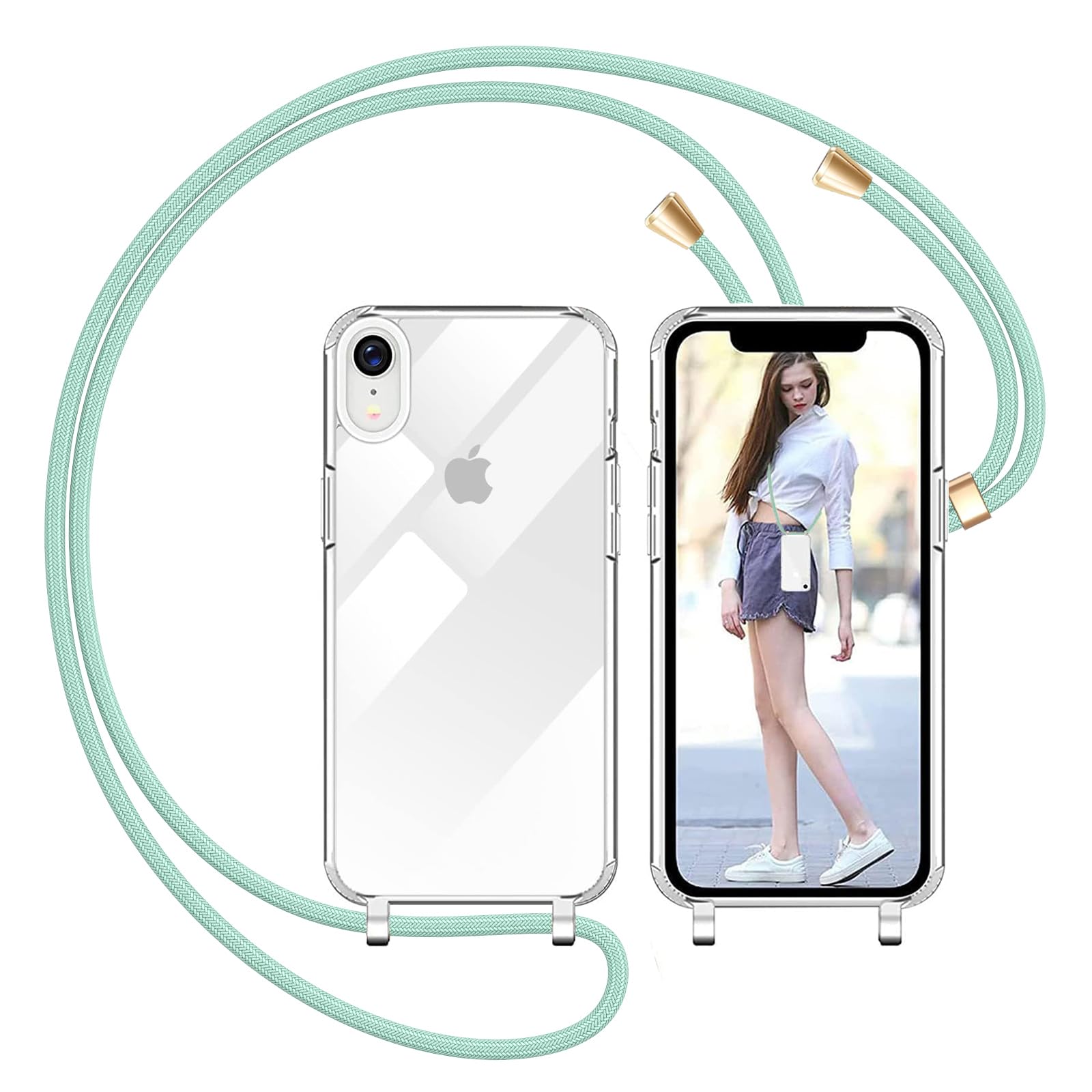Nupcknn Handyhülle Mit Halskette Für IPhone XR – Transparent, Stoßfest, Mit Umhängbarem Band (1,6 M)