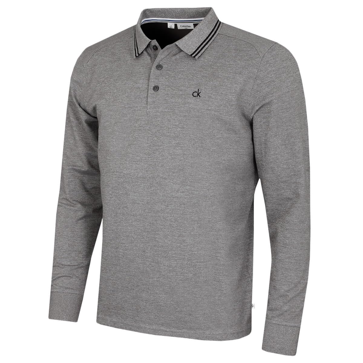 Calvin Klein (Xxxxxl, Marl) Mens Campus Long Sleeve Stretch Tipped Polo Shirt Grey