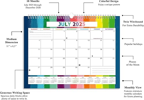 Miniatura 3 de Calendario mensual 2024-2025 de pared/escritorio encuadernado en espiral – 18 meses de escritorio/calendario de pared – (Edición #027)