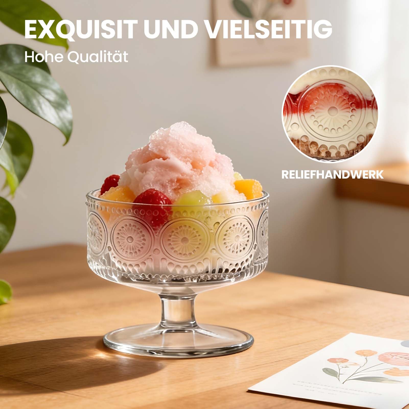 6 ciotole da dessert in vetro, per gelato, gambo corto, girasole, gamberetti, bicchieri da cocktail, antipasti, macedonia, budino, ciotole da cocktail con piede (n. T1808)