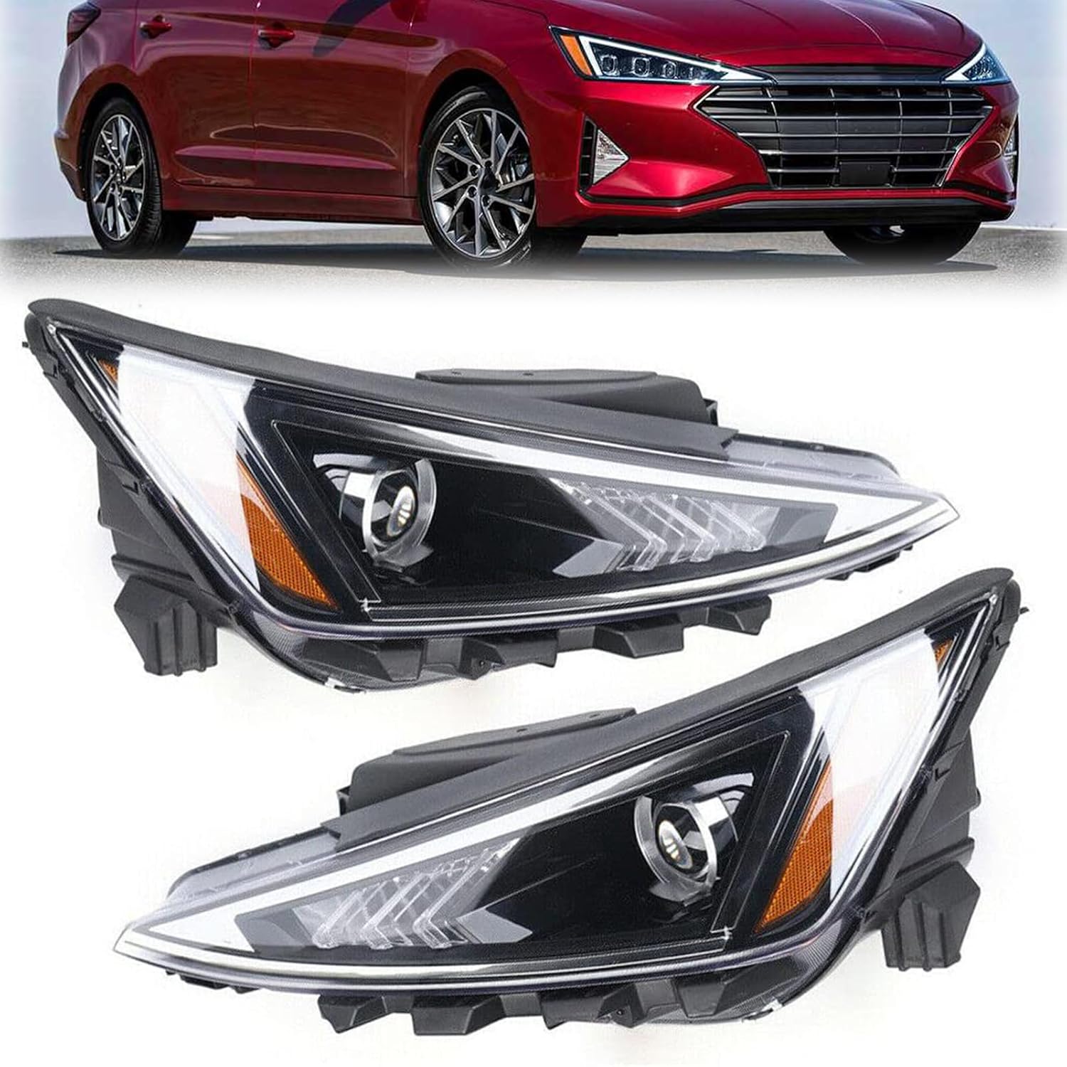 Front Halogen Headlight Assembly for 2019-2020 Hyundai Elantra SE/SEL NON-Value Edition/Eco/Limited/Sport Models,Headlight Replacement 92101-F3500,92102-F3500(Driver+Passenger Side)