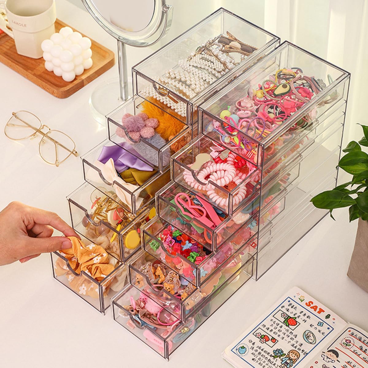 Multi-layer Transparent Desktop Drawer Organizer Box with Layers Capacity for Makeup Tools Cosmetics and Small Sundries Versatile Stackable Storage Container for Home Office Desk