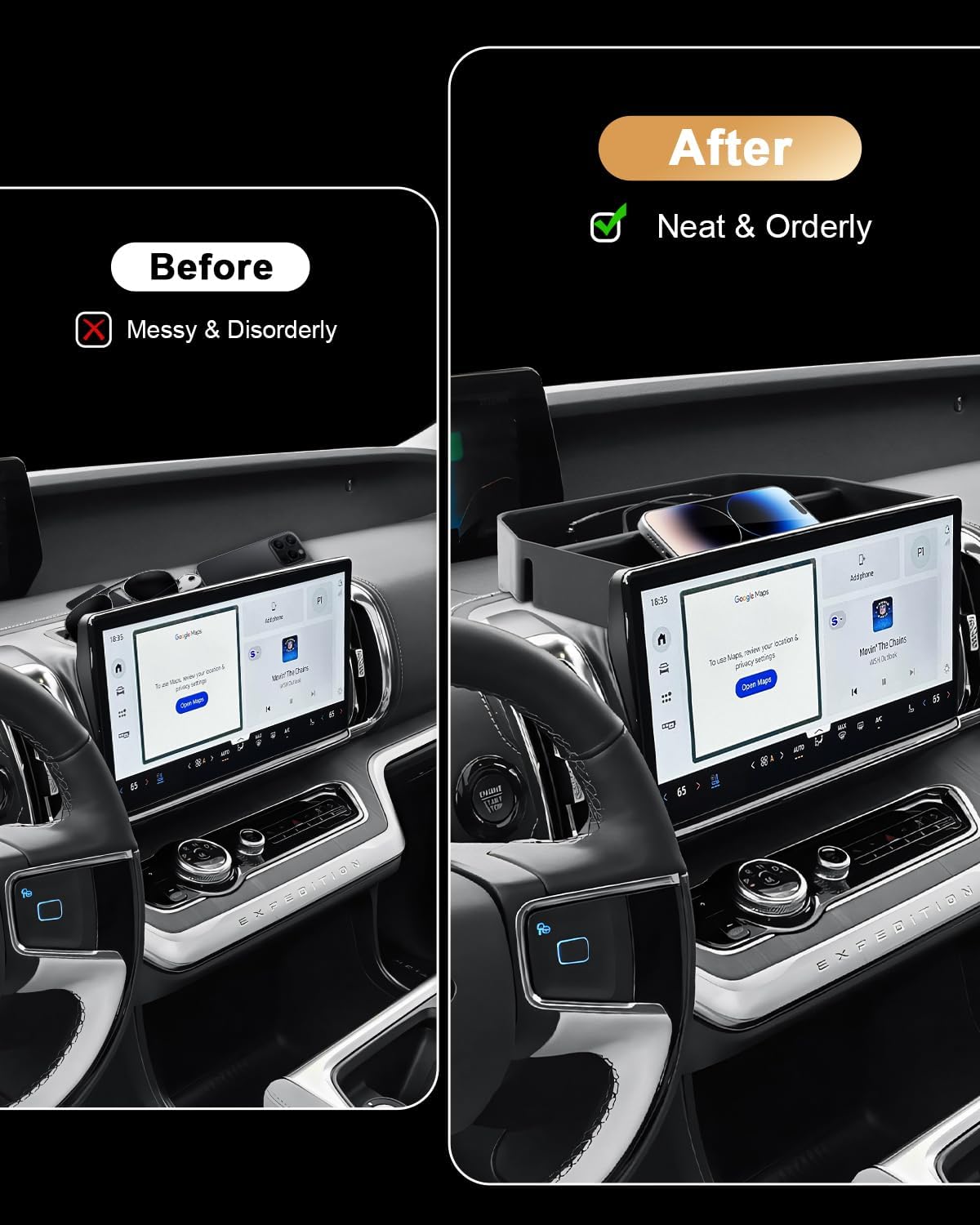 ECOZEN 2026 Expedition Dash Console Organizer - Behind Screen Organizer Tray For 2025-2026 Ford Expedition(Active/Platinum/TREMOR/King Ranch) Accessories Dashboard Storage Center Console Organizer