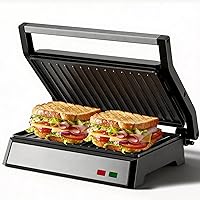 Novalife 1200W Panini Press Grill - Non-Stick 2-Slice Sandwich Maker, 180° Open Flat Indoor Grill, Removable Drip Tray, Stainless Steel