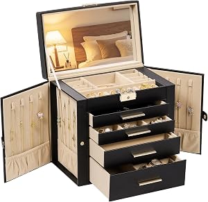 Synthetic Leather Huge Jewelry Box Organizer for Women, Lockable