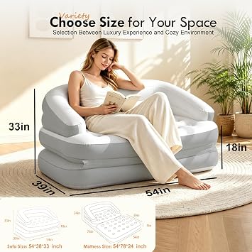 Inflatable Sofa Bed Flocked Couches Air Mattress Bed Double Size
