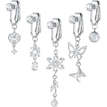 Xpircn 5PCS Fake Belly Button Piercing for Women Clip on Belly Button Rings Heart Butterfly Flower Bow Fake Cubic Zirconia Fake Belly Piercing Dangle Dangle Gold Fake Belly Ring