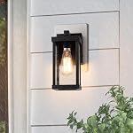 mirrea 11" Classic Outdoor Wall Sconce with Built-in GFCI Outlet 1 Light in Matte Black Rectangular Metal Frame and Clear Glass Shade Waterproof Porch Light Patio Light