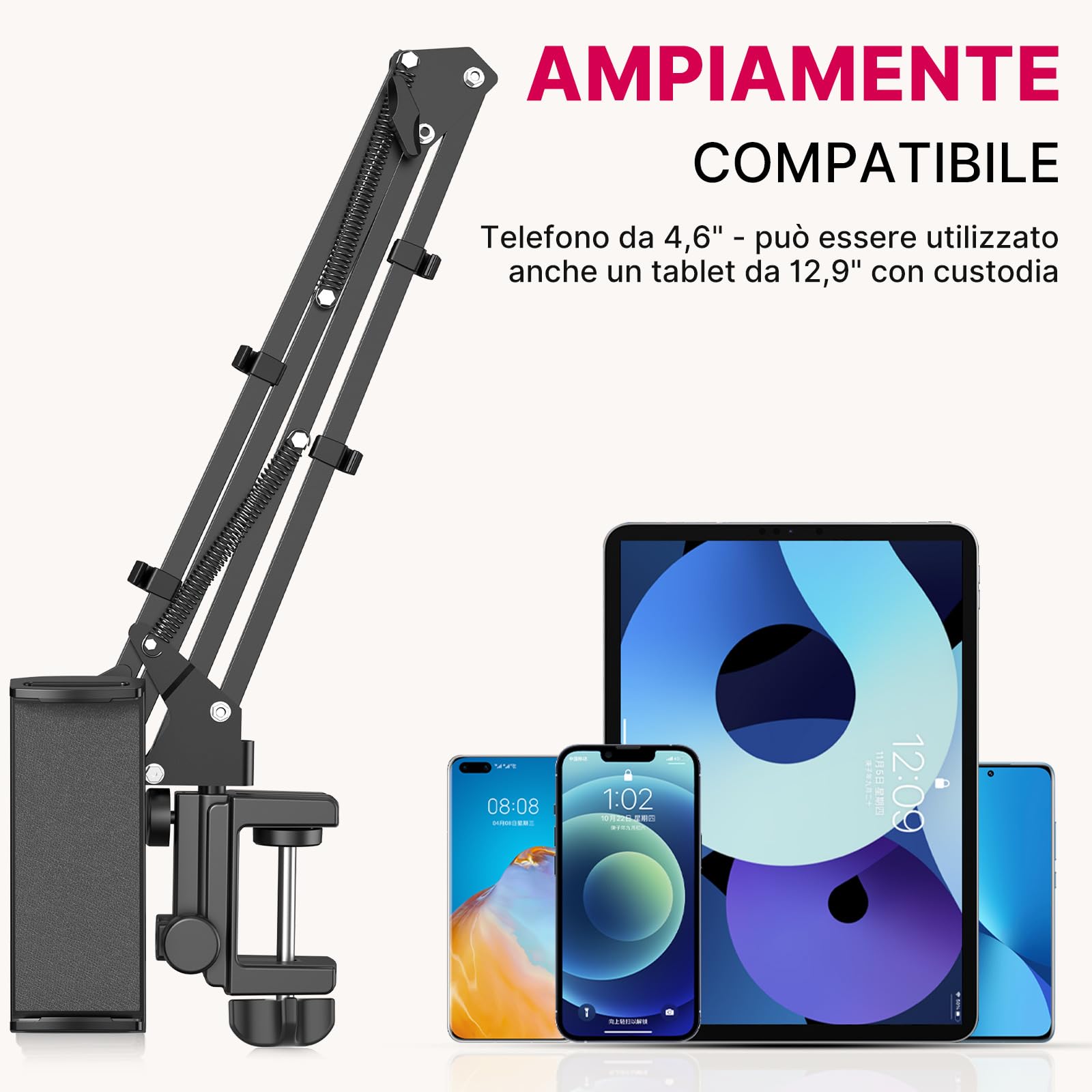 ULANZI Porta Tablet da Letto Rotativo a 360°, Supporto in Alluminio Compatibile con iPad 2021 Pro 9.7, 10.5, 12.9, Air mini 3, 4, 5, Samsung Tab e Huawei MediaPad