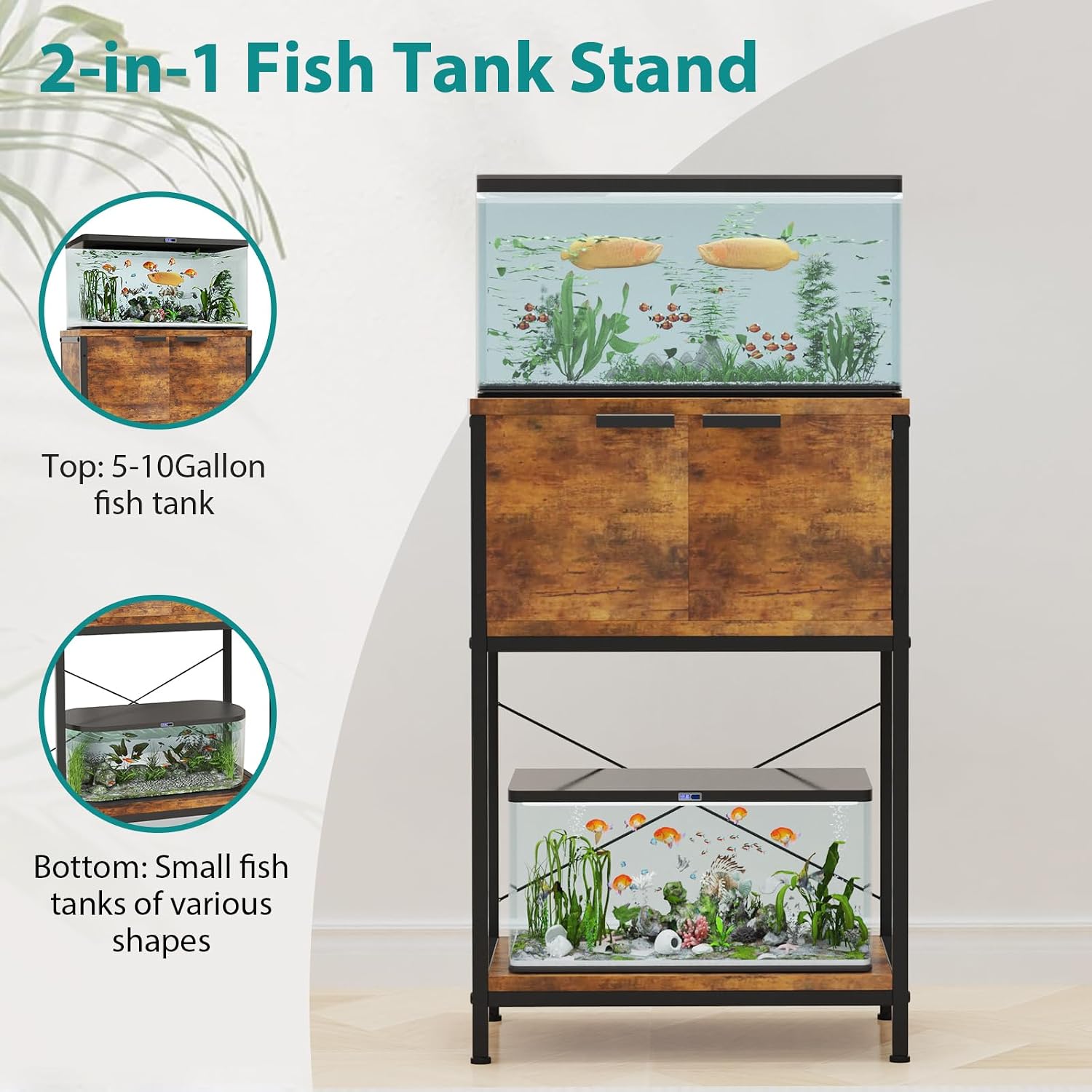 5-10 Gallon Fish Tank Stand, Aquarium Stand with Cabinet Storage for Aquarium Stand, Cabinet for Fish Tank Accessories Storage, Heavy Duty Tank Stand for Home Office Turtle Reptile Tank Stand image 2