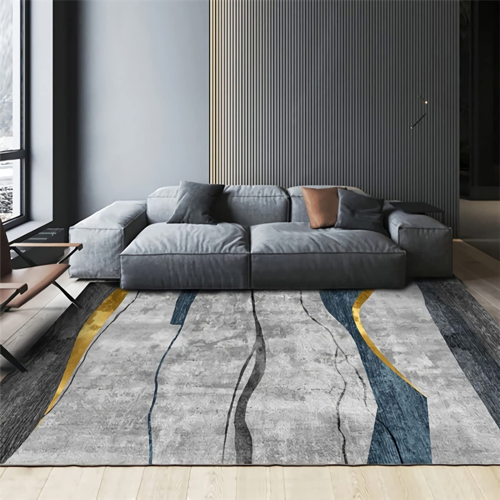 Tappeto tappeto scendiletto camera da letto,Design A Inchiostro Blu Grigio Facile Da Pulire tappeto morbido,finto camino 60x90cm