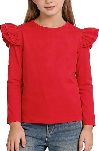 Magic Park 1-14Y Toddler Ruffle T Shirt Girls Solid Color Blouse Kids Girl Short Long Sleeve Tops Casual Tee