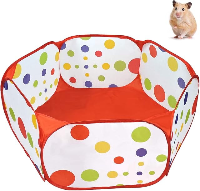 Andiker Small Animal Playpen, Portable Outdoor Exercise Fence Pop-Up Yard Fences, Foldable Pet Tent Play Pen for Guinea Pig, Hamster, Chinchillas and Hedgehogs, Rabbits (Red)