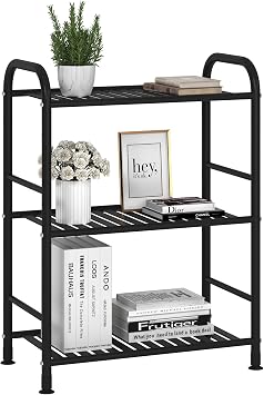 JSB 3-Tier Adjustable Shelving Unit, Heavy Duty Storage Rack Organizer Metal Corner Shelf for Kitchen Living Room Laundry Pantry Bathroom Black, 3 Tier...