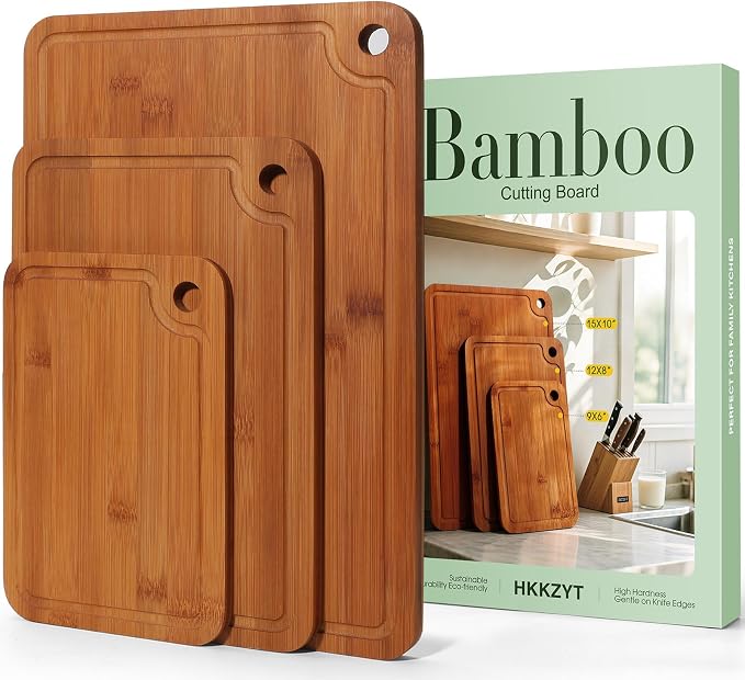 Bamboo Cutting Boards for Kitchen Set of 3, Wooden Cutting Board Non Toxic