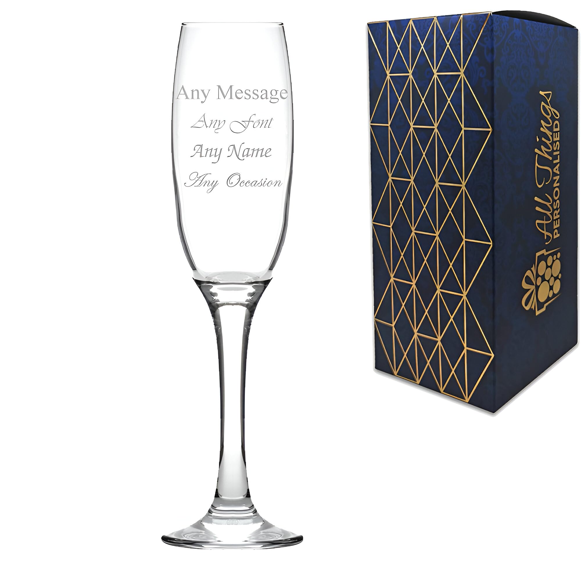 Personalised Engraved Argon Champagne Flute, Gift Box Included, Personalise with Any Message, Different Fonts Available, Wedding Wine Birthday Bridesmaid Gift