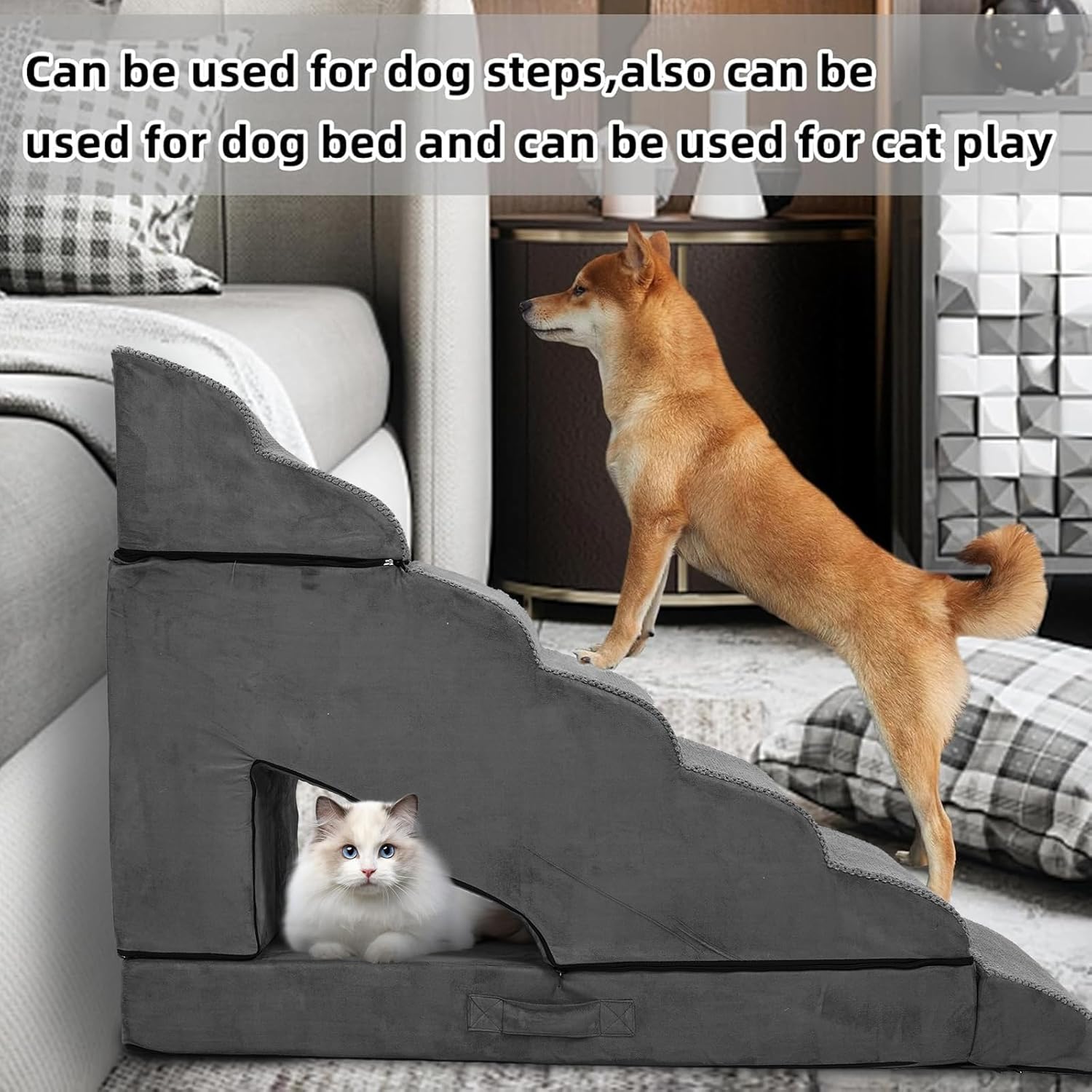 7-Step Dog Stairs for High Beds 30-36", Non-Slip Pet Steps for Large Dogs, Pet Stairs for Small Old Dogs/Cats