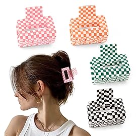 Bmobuo Checkered Hair Claw Clips - 4 PCS, 2 for Thin Hair, 2 for Thick Hair, Cute Clips for Women
