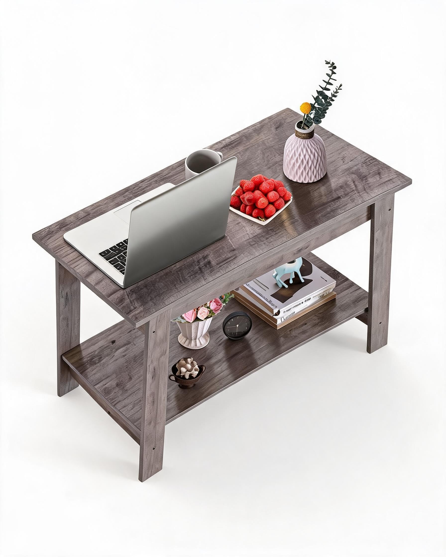 Mesa de centro con estante de almacenamiento amplio de dos niveles para salón