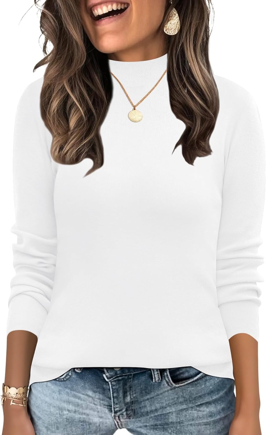 LOMON Mock Neck Tops for Women Long Sleeve Dressy Casual Lightweight Basic Knitted Pullover Sweater S-XL