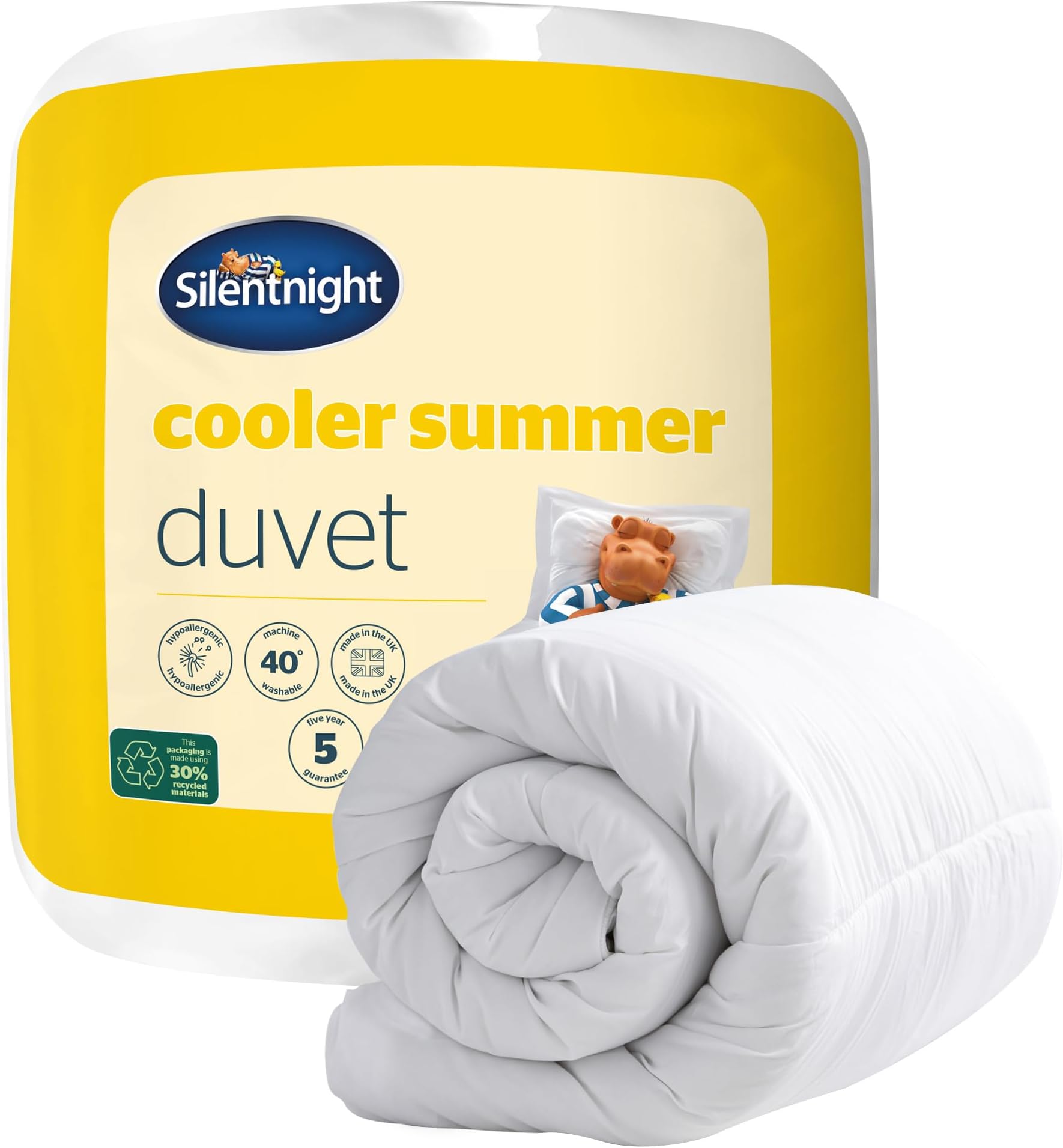 Silentnight Cooler Summer King Size Duvet 4.5 Tog – Lightweight Hypoallergenic and Machine Washable Summer Duvet Quilt – King Size (Package may vary), White