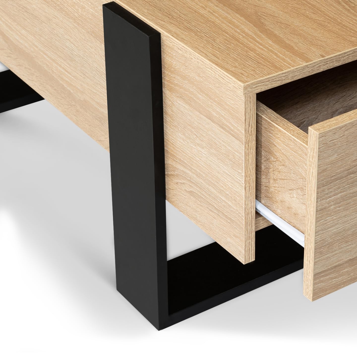 IDMarket - Mesa de centro rectangular Phoenix con cajones 100 cm madera y negro