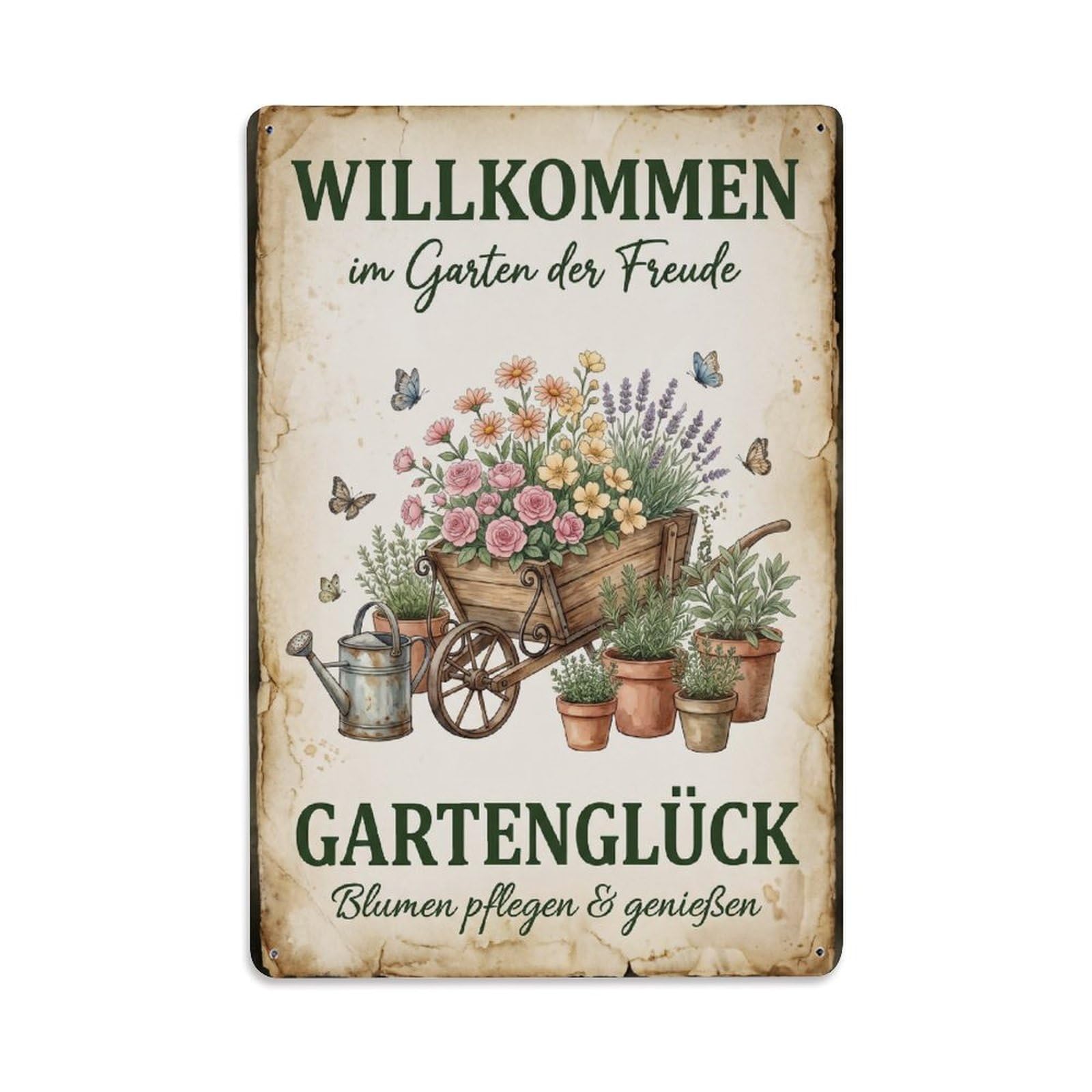 Vintage Funny Garden Welcome Joy Rustic Gate Farmhouse Metal Tin Sign Plaque Wall Decor for Cafe, Club Bar, Office, Garden Metal Poster 8x12Inch