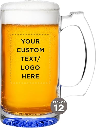 Vista 13 de Libbey - Juego de 12 tazas de cerveza Libbey, 12 onzas, cristalería para padrinos de boda, color azul En blanco – Azul