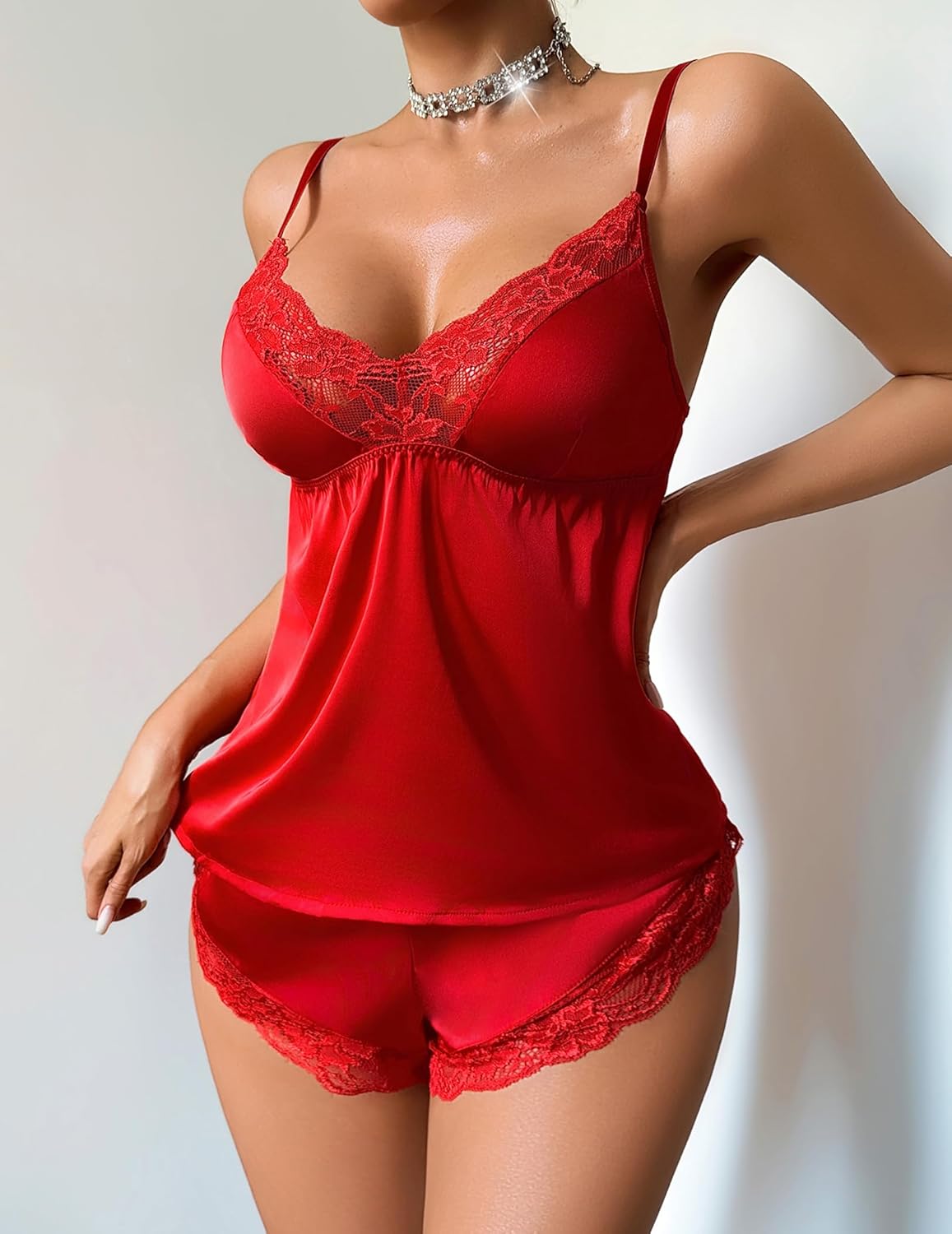 Avidlove Satin Pajamas Set Womens Lace Sleepwear Sexy Lingerie Cami Shorts Set S-XXL - Image 4