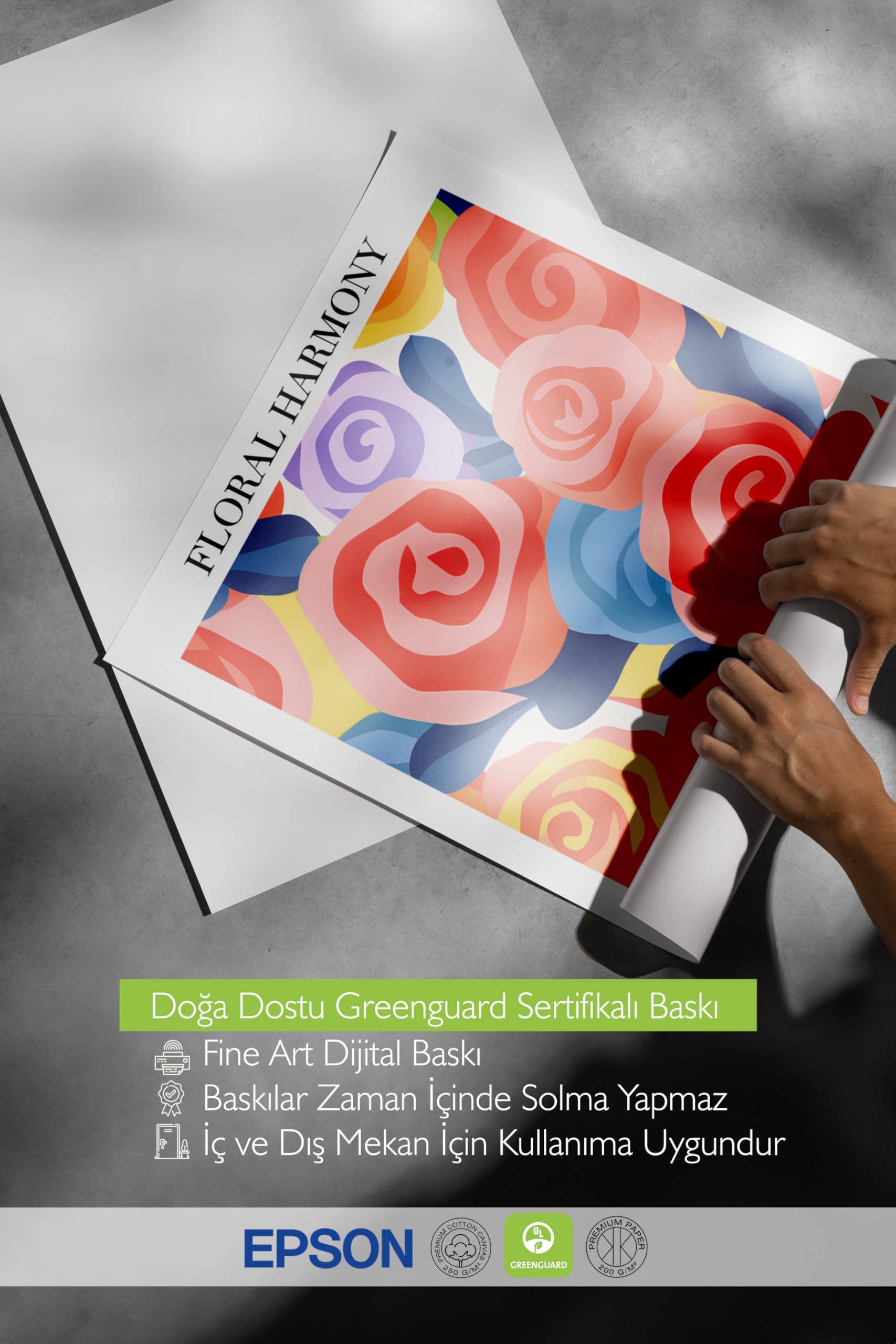 Zestia Siyah Çerçeveli Tablo, Renkli Güller, Floral Harmony Yazılı, Modern Grafik Poster No: 107615 30 x 40