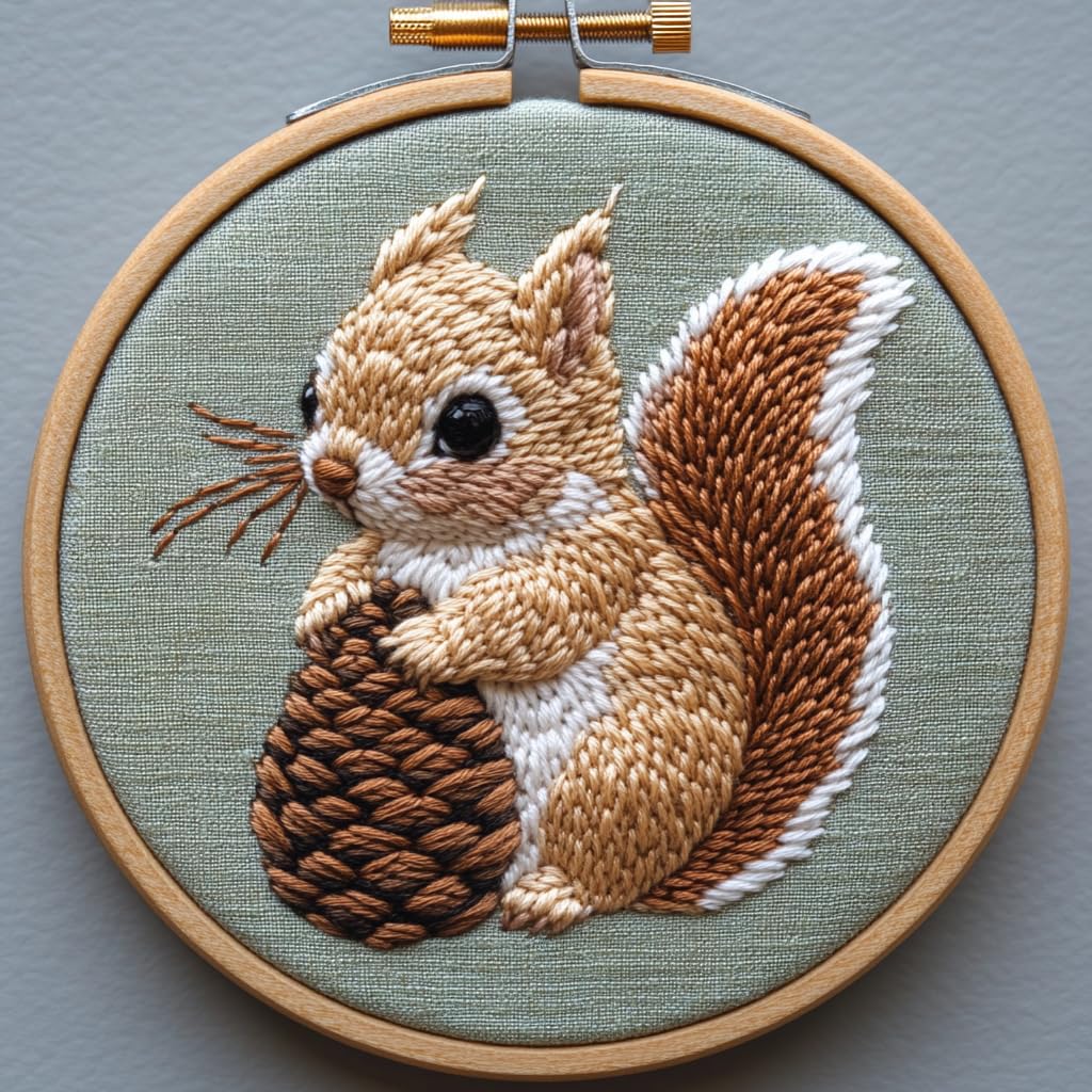 Stanznadel-Kit für Anfänger, Stanzstich-Set für Erwachsene, Nadelstanzer-Kits für Erwachsene, Eichhörnchen hält einen Tannenzapfen, DIY Stickset für Kunsthandwerk & Festival-Dekoration