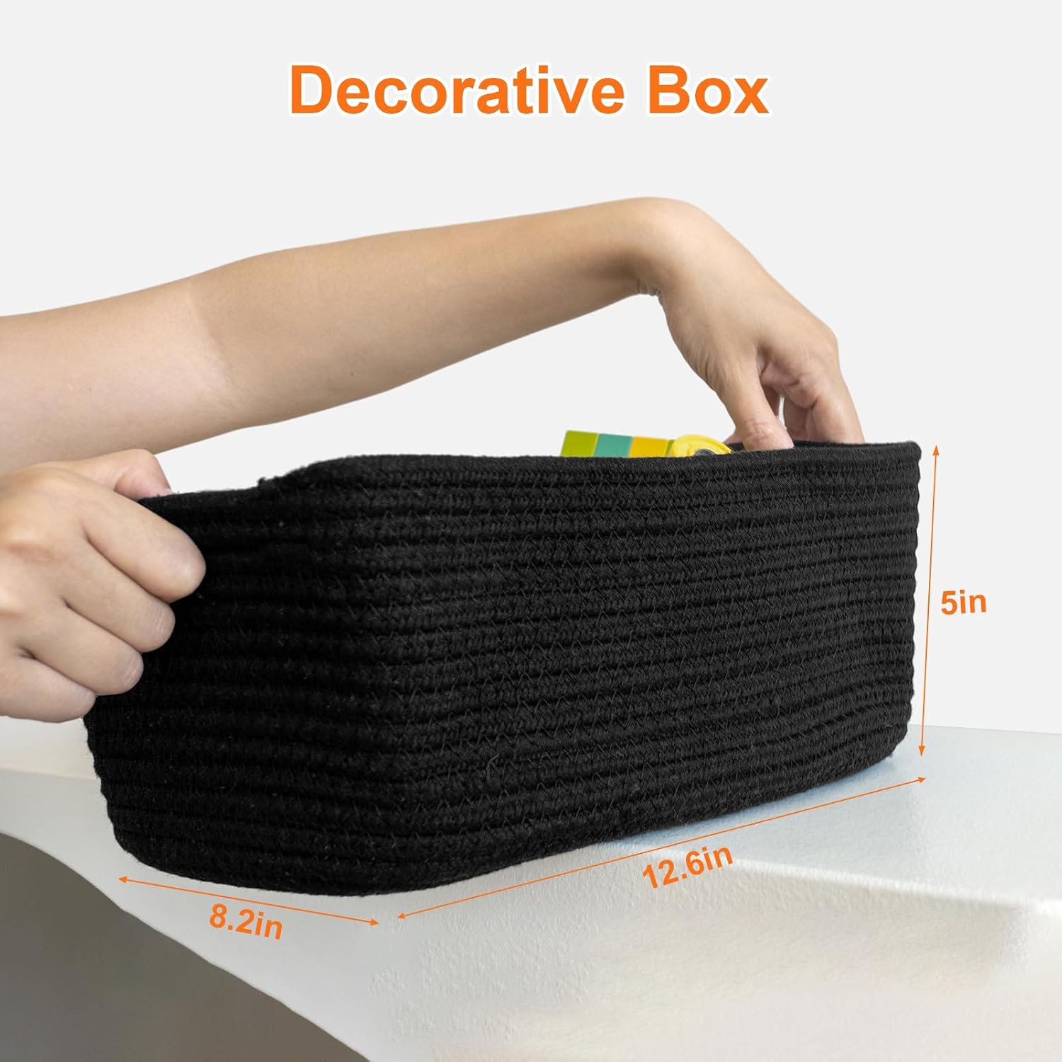 Small Storage Baskets for Organizing, Woven Storage Bins for Shelves, Gift Basket Empty, Baby Rope Basket, Dog Toy Storage, Decorative Closet Organizer, 11x7.5x4.5”, 3Packs Black