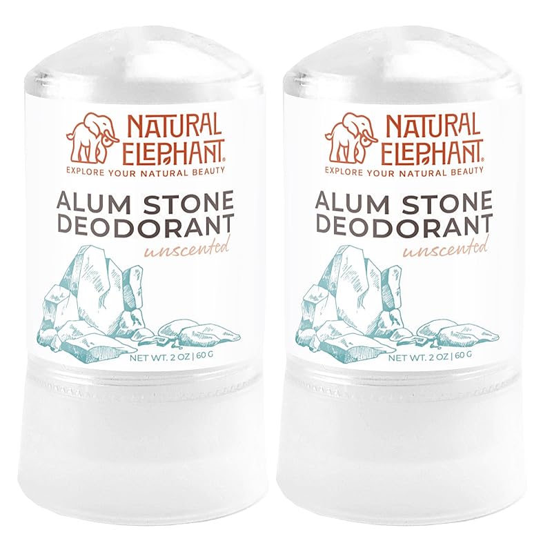 Desodorante em bastão de pedra de alúmen Natural Elephant sem fragrância, 60 g, pacote com 2