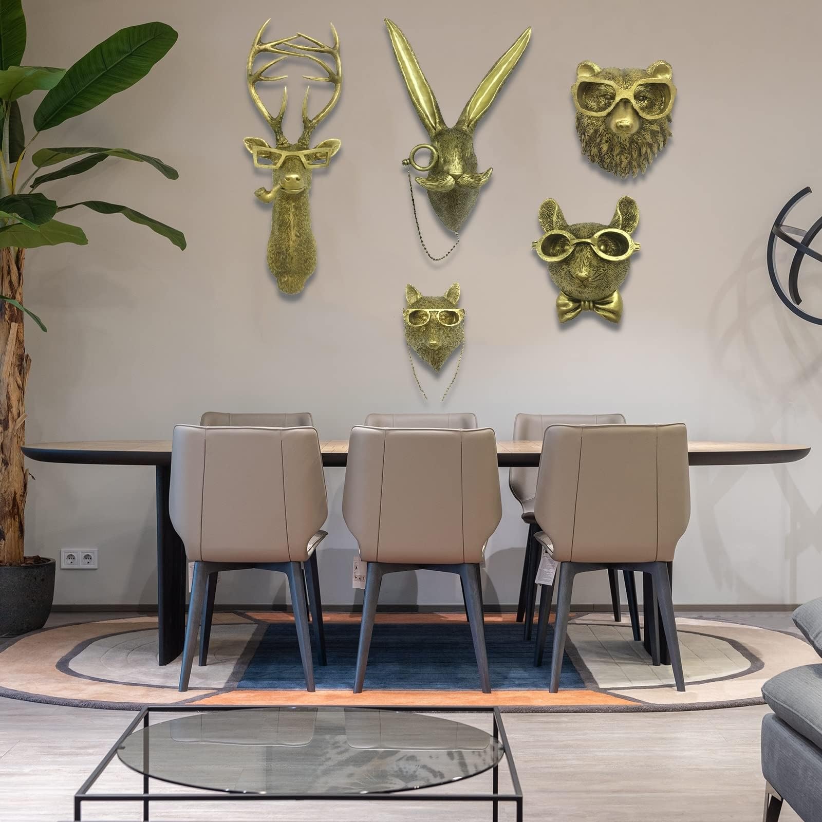 Decorazione da parete con testa di animale, decorazione da parete con testa di cervo, decorazione da parete con testa di cervo/coniglio/topo/orso/volpe in resina di rame antico, decorazione da parete